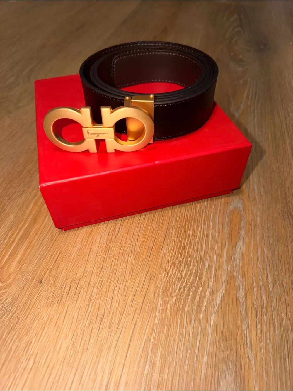 Salvatore Ferragamo Black Leather Belt with Gold Gancini Buckle